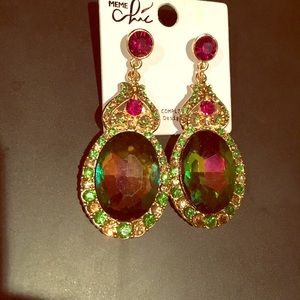 3 in. Hot Pink and Green Drop Earringa